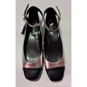 NWT Black & Sliver Ankle Strap Guess Shoes Size 6.5